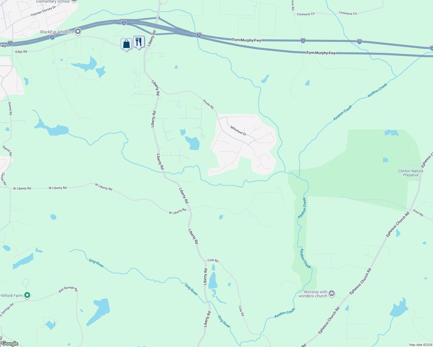 map of restaurants, bars, coffee shops, grocery stores, and more near 3530 Laurel Springs Cove in Villa Rica