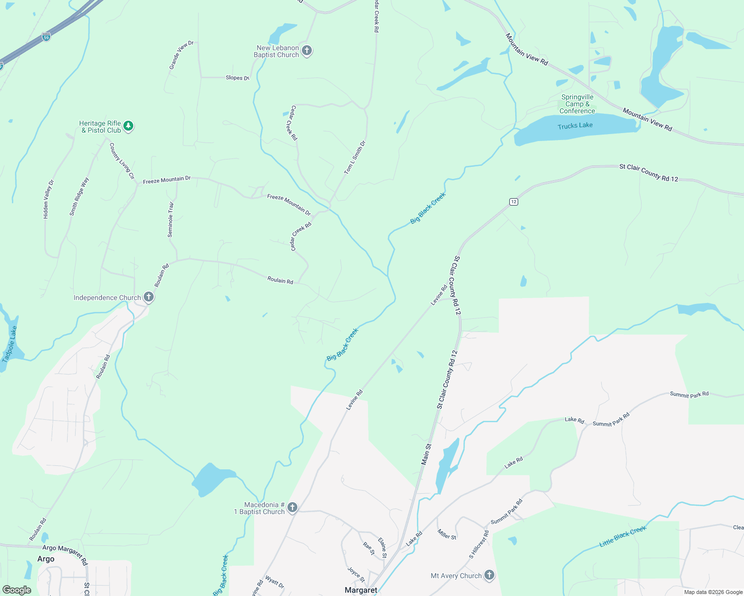 map of restaurants, bars, coffee shops, grocery stores, and more near 2860 Roulain Road in Odenville