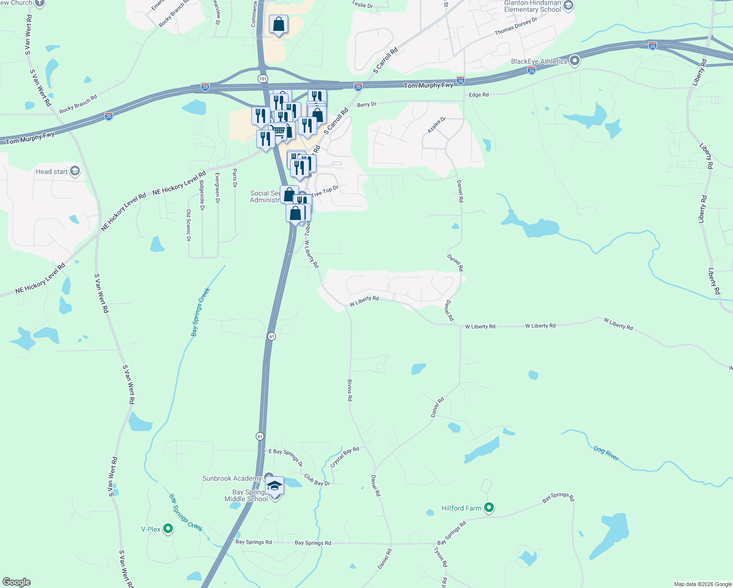 map of restaurants, bars, coffee shops, grocery stores, and more near 252 Augusta Woods Drive in Villa Rica