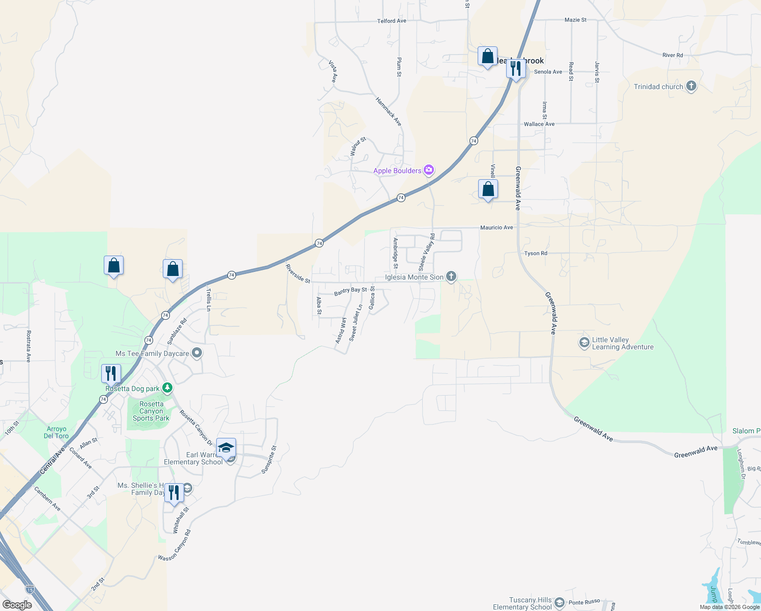 map of restaurants, bars, coffee shops, grocery stores, and more near 53050 Imperial Street in Lake Elsinore