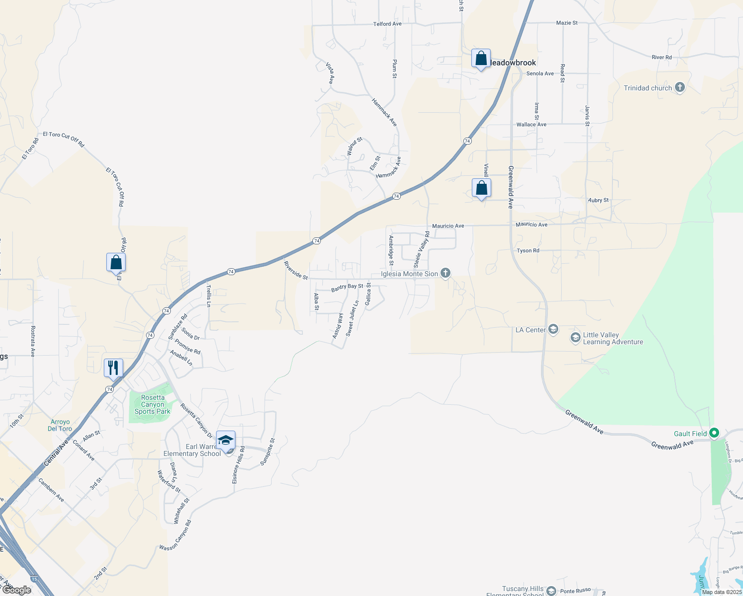map of restaurants, bars, coffee shops, grocery stores, and more near 53030 Gallica Street in Lake Elsinore