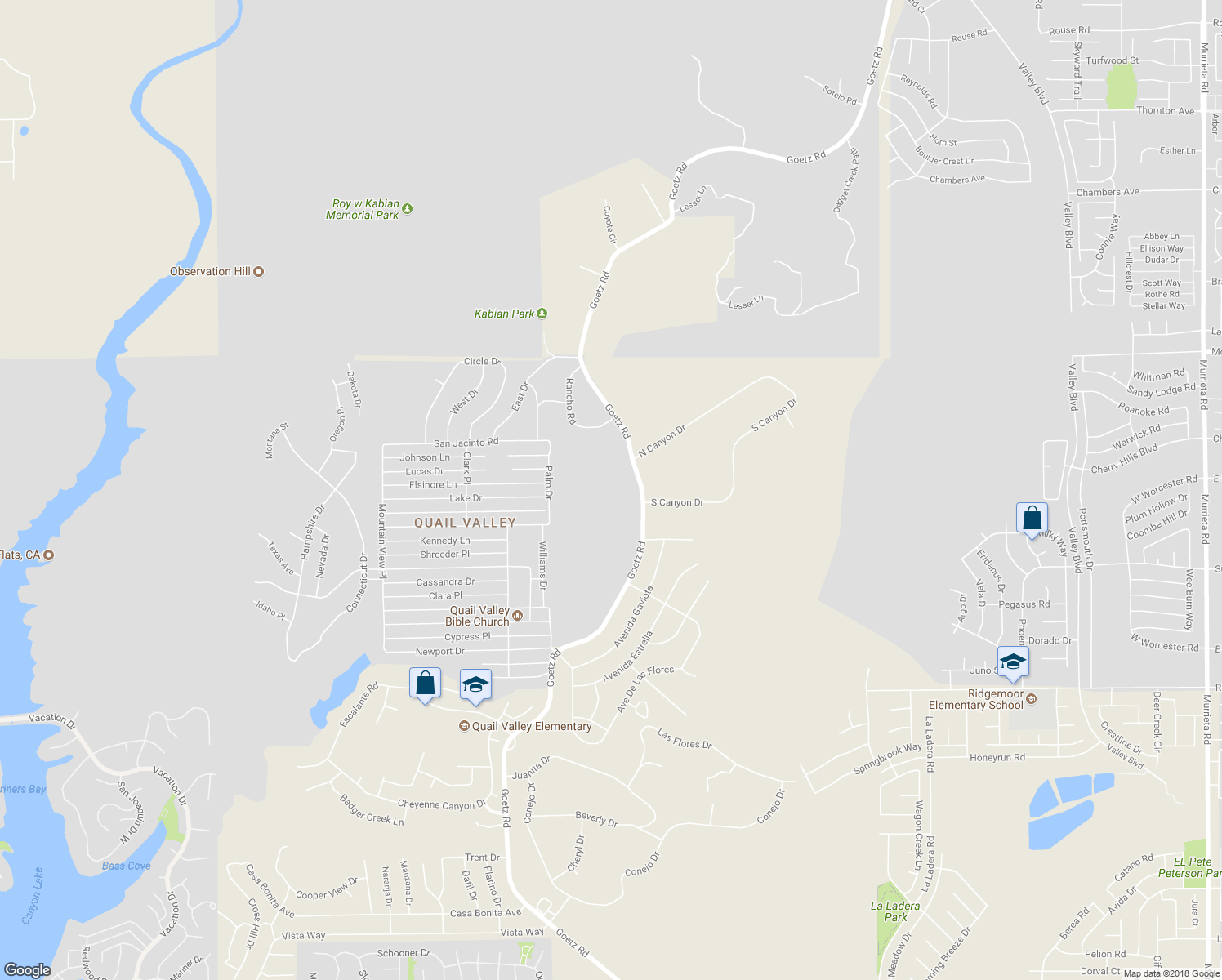 map of restaurants, bars, coffee shops, grocery stores, and more near 28589 Goetz Road in Canyon Lake