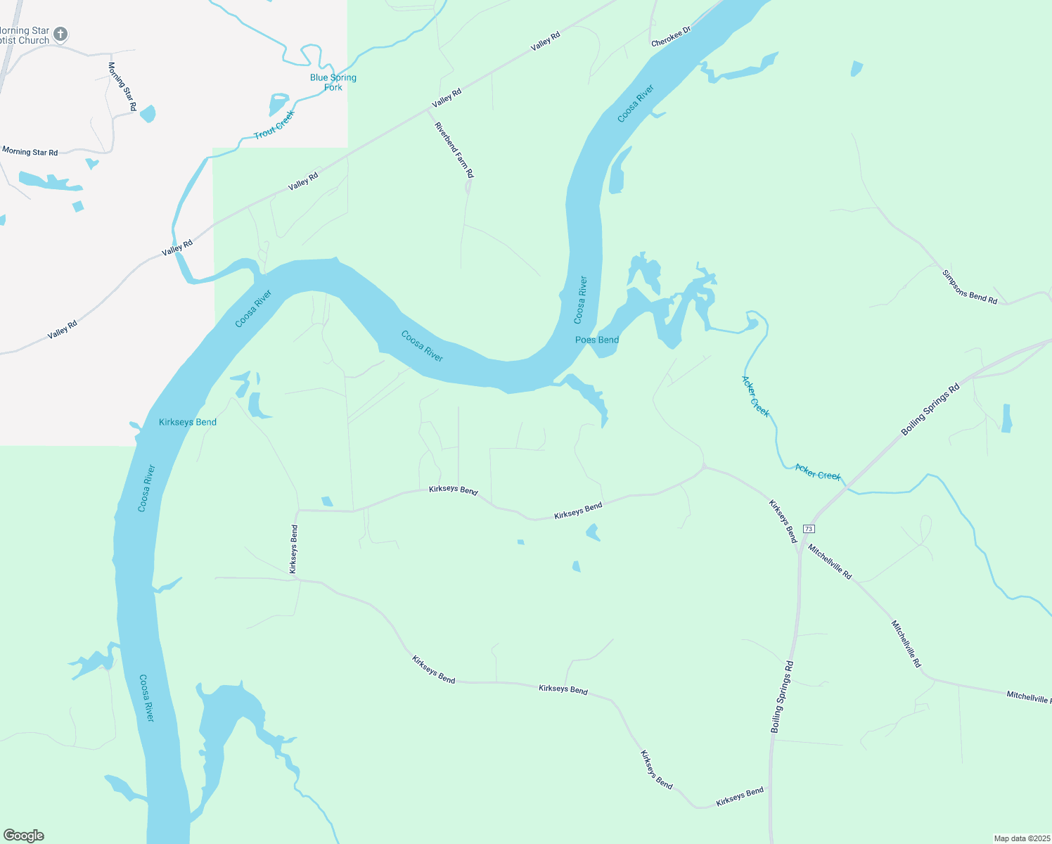 map of restaurants, bars, coffee shops, grocery stores, and more near 285 Riverbend Road in Ohatchee