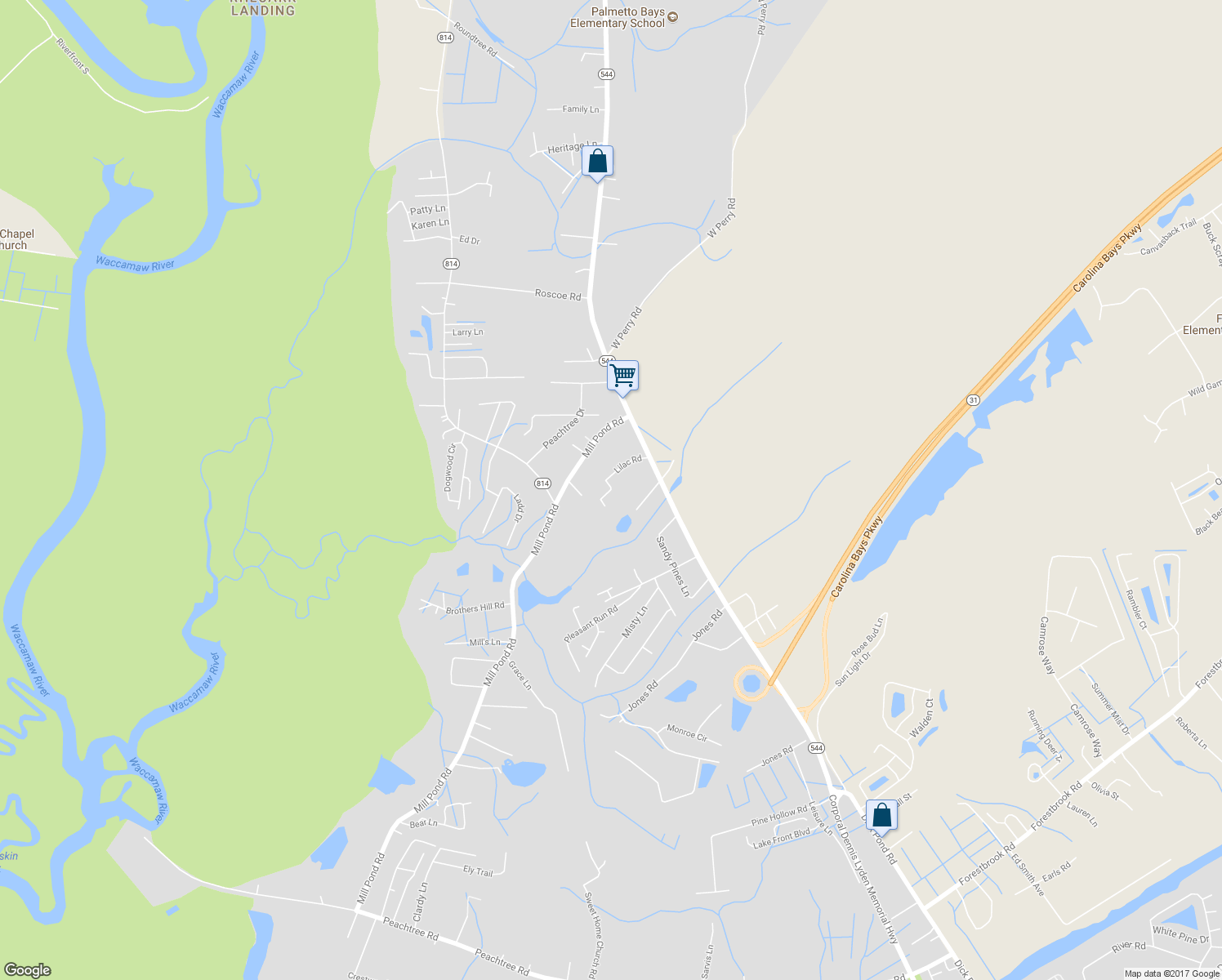 map of restaurants, bars, coffee shops, grocery stores, and more near 4275 Lilac Road in Myrtle Beach