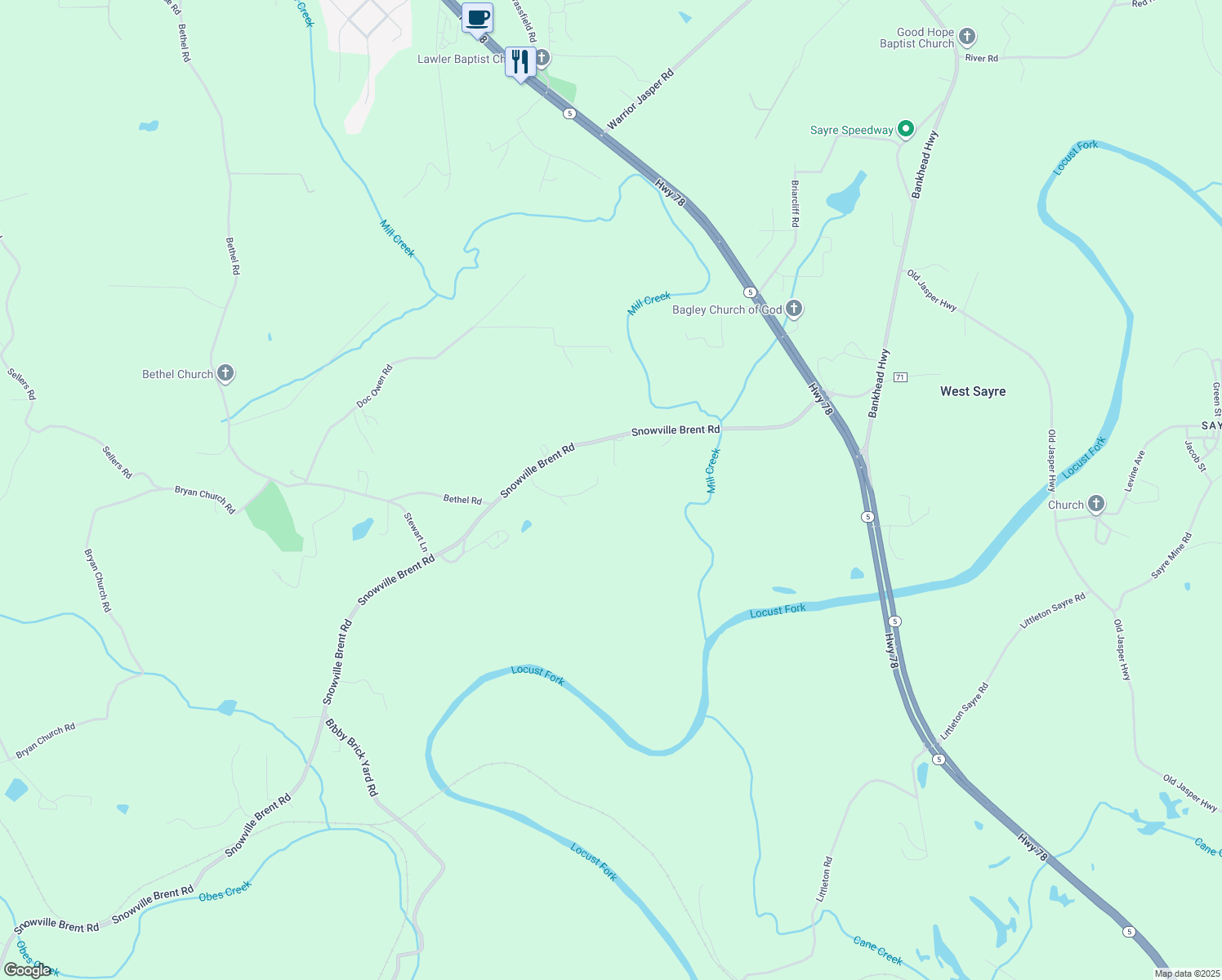 map of restaurants, bars, coffee shops, grocery stores, and more near 6750 Butterfly Lane in Dora