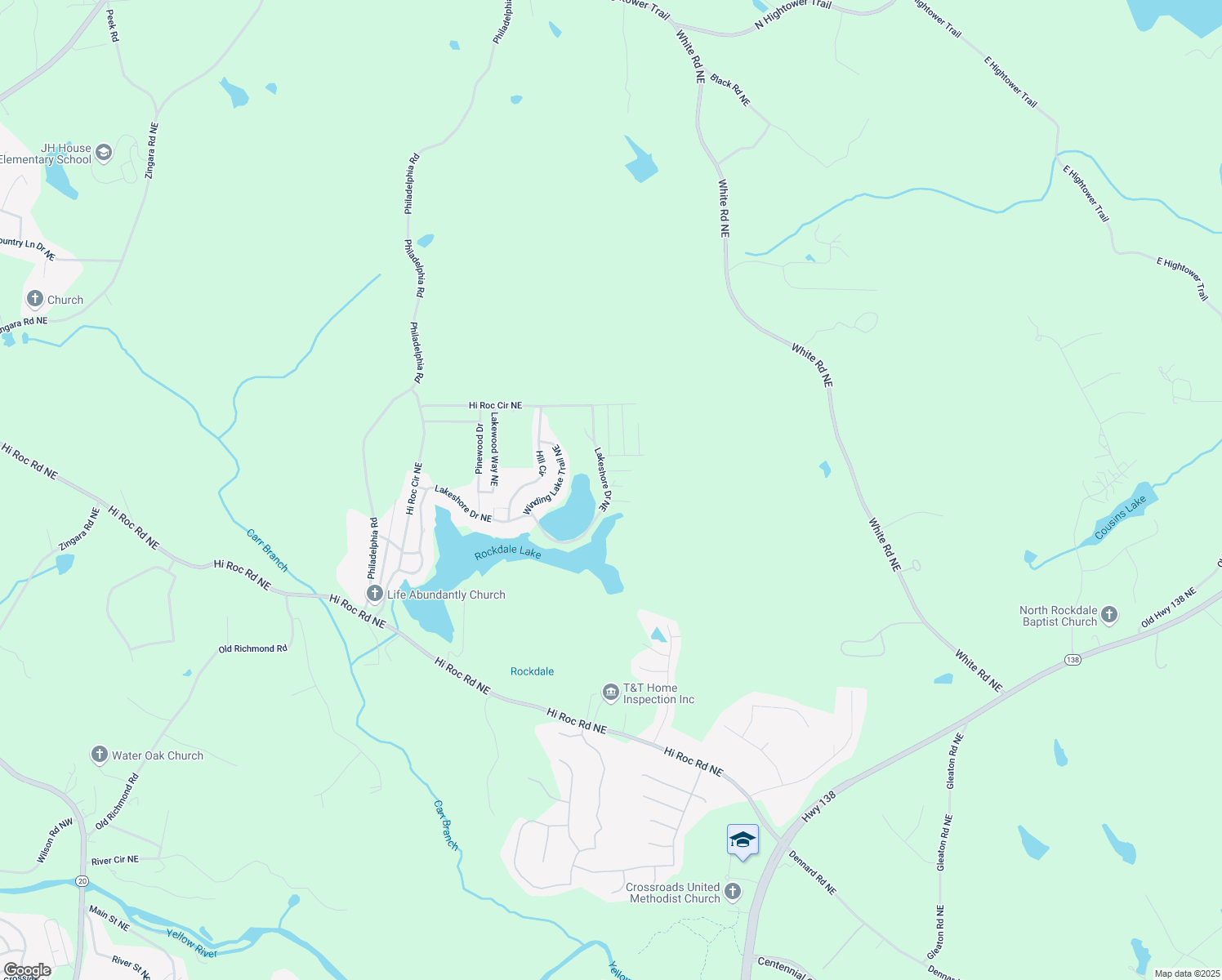 map of restaurants, bars, coffee shops, grocery stores, and more near 2331 Leafway Trail Northeast in Conyers