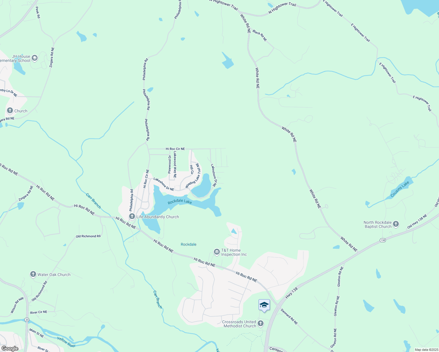 map of restaurants, bars, coffee shops, grocery stores, and more near 2340 Leafway Trail Northeast in Conyers