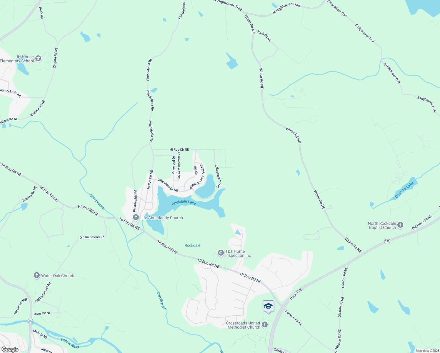 map of restaurants, bars, coffee shops, grocery stores, and more near 2646 Lakeshore Drive Northeast in Conyers