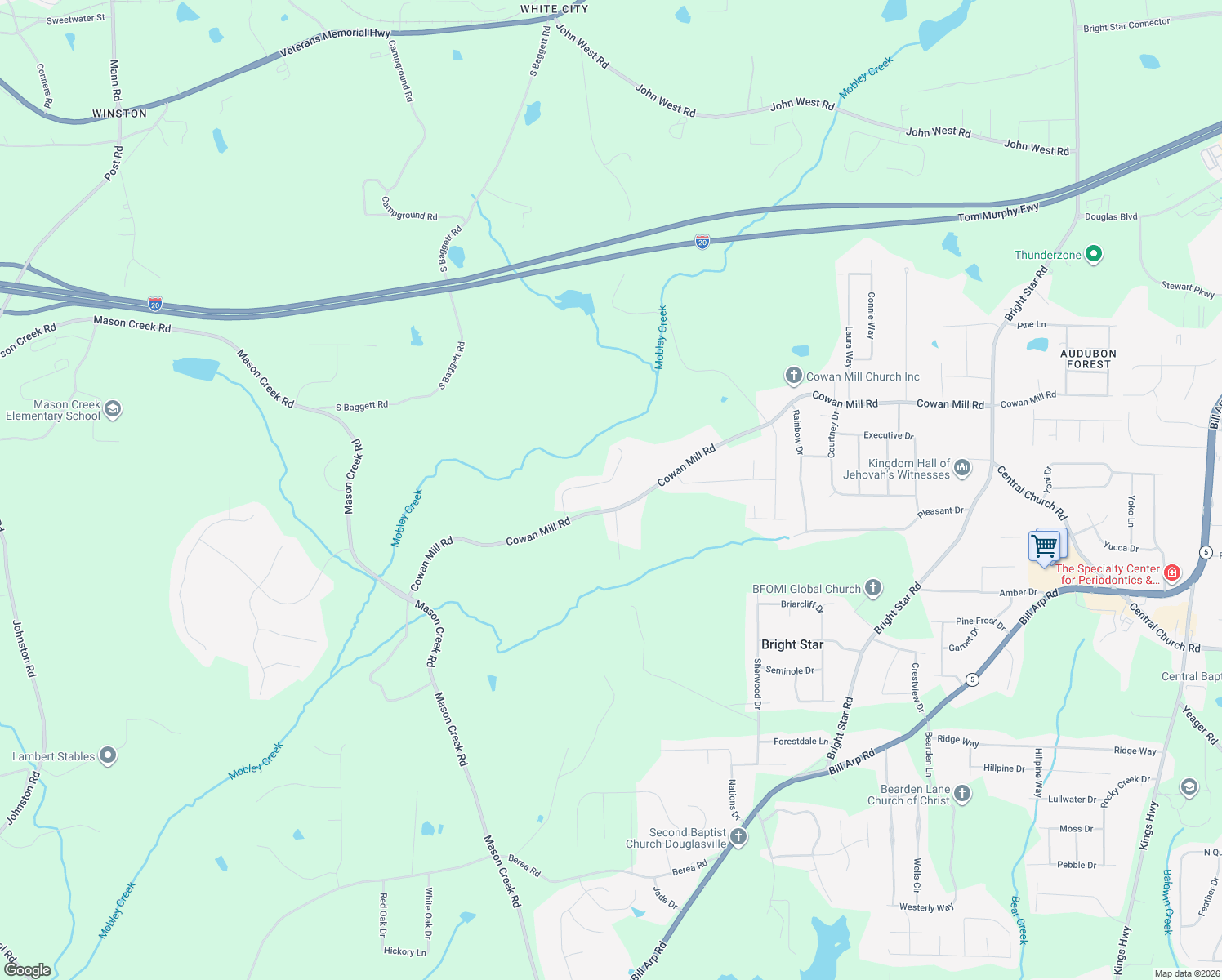 map of restaurants, bars, coffee shops, grocery stores, and more near 3510 Cowan Ridge Drive in Douglas County