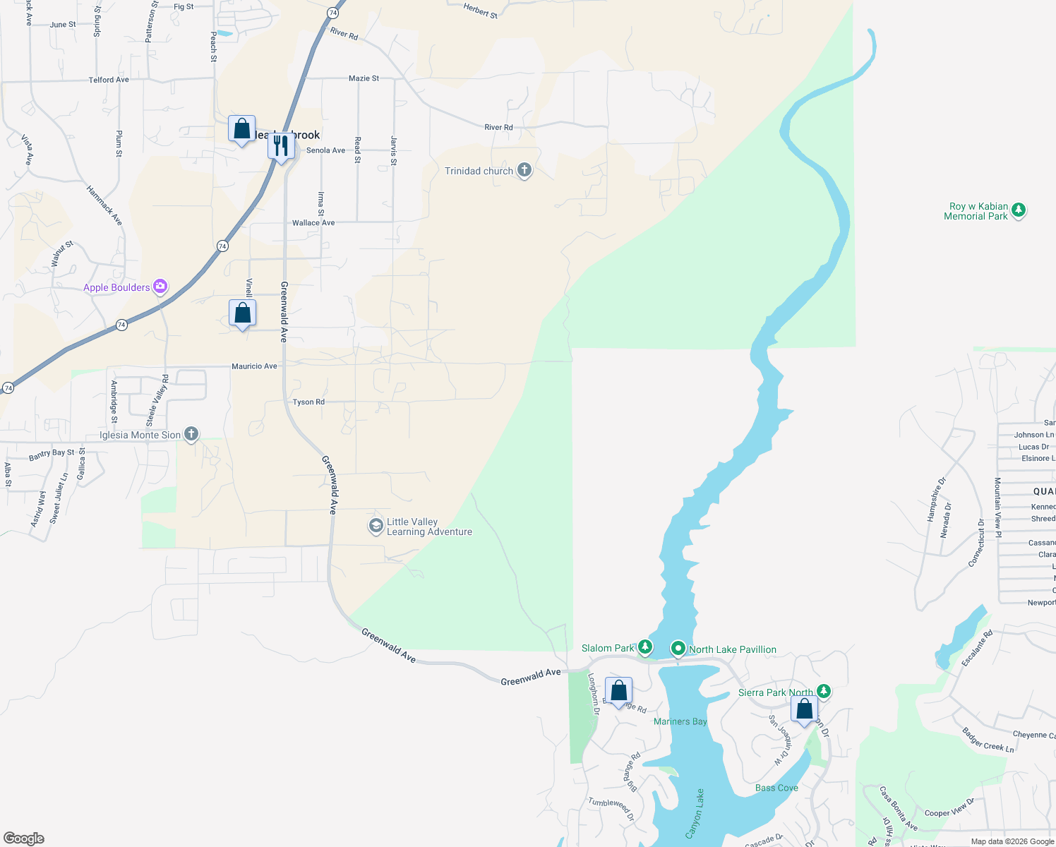 map of restaurants, bars, coffee shops, grocery stores, and more near 21735 Tyson Road in Perris