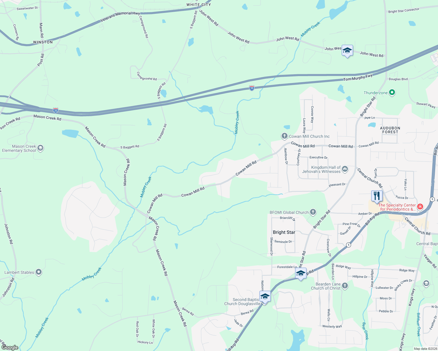 map of restaurants, bars, coffee shops, grocery stores, and more near 3510 Cowan Ridge Drive in Douglas County
