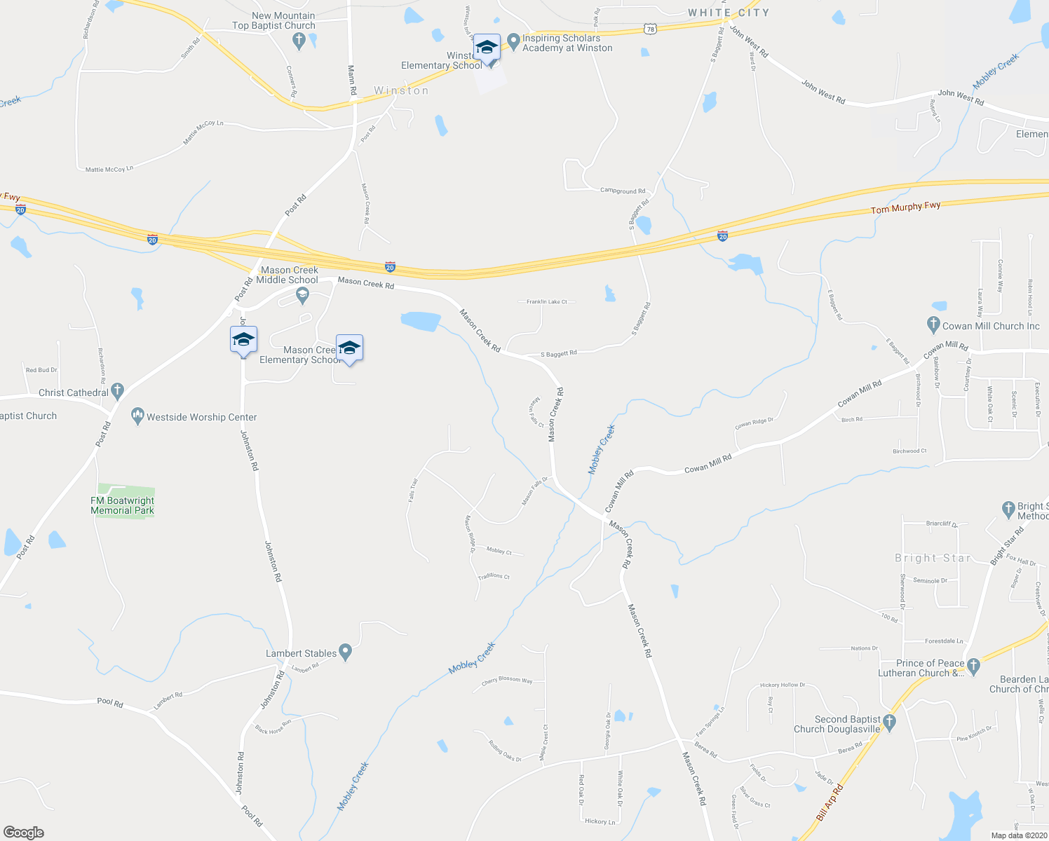 map of restaurants, bars, coffee shops, grocery stores, and more near 7411 Mason Falls Court in Winston