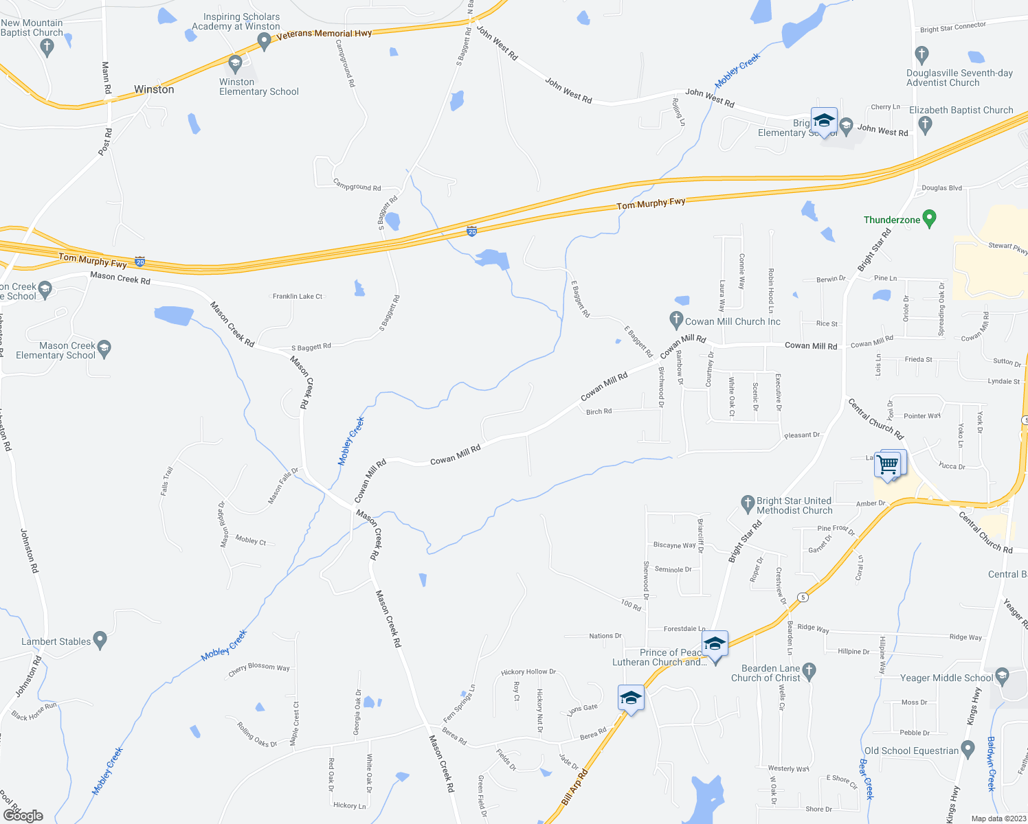 map of restaurants, bars, coffee shops, grocery stores, and more near 3515 Cowan Ridge Drive in Winston