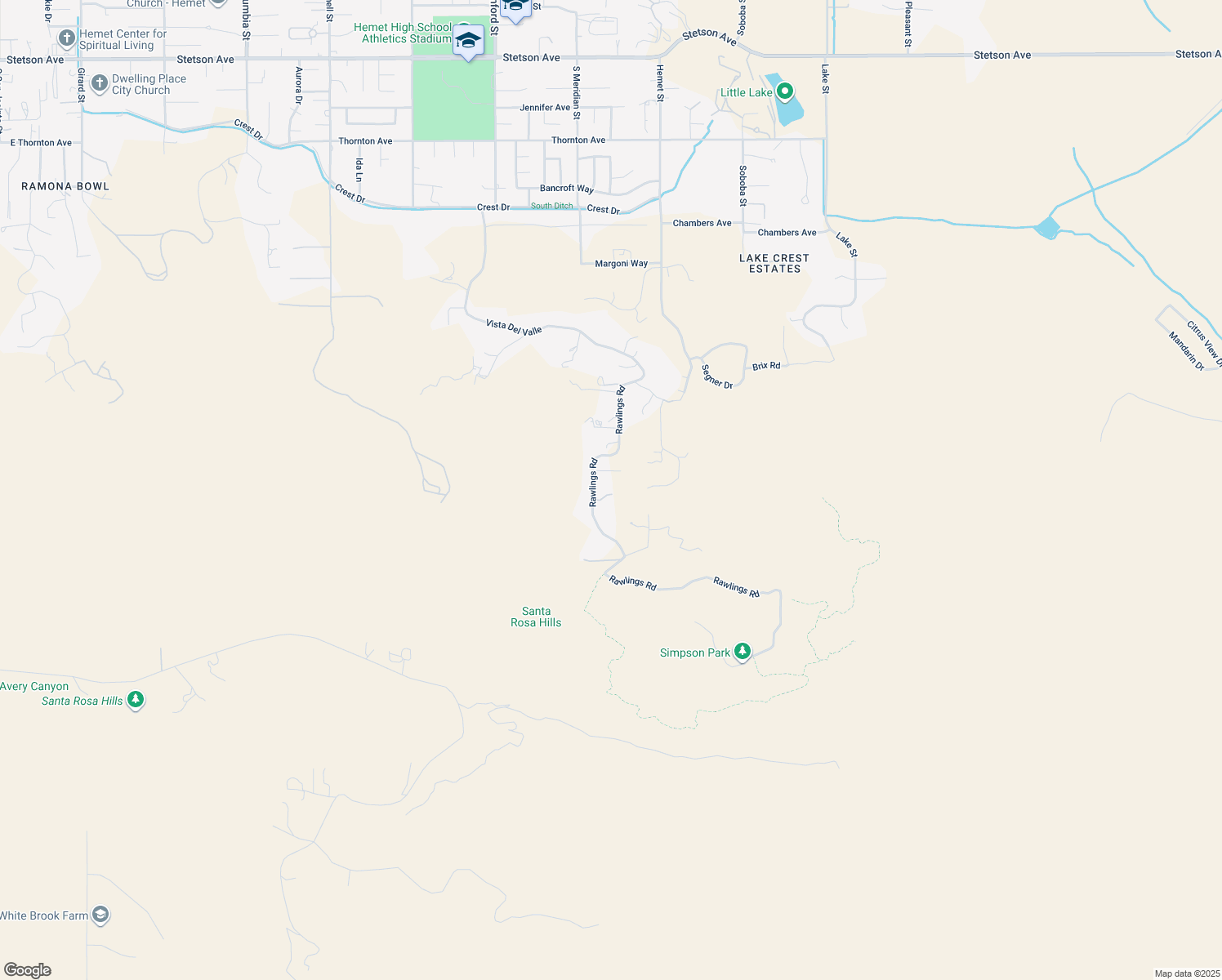 map of restaurants, bars, coffee shops, grocery stores, and more near 28280 Rawlings Road in Hemet