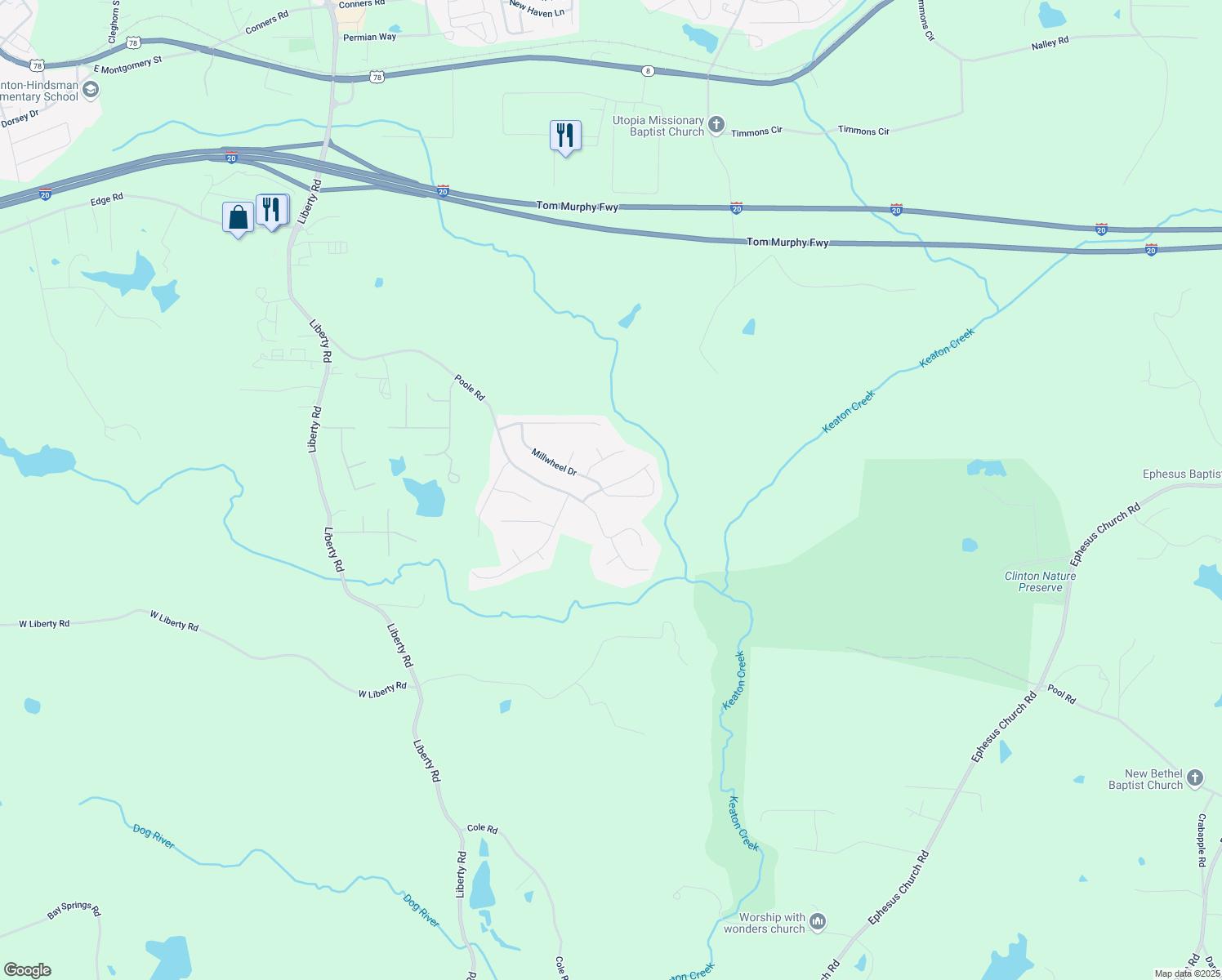 map of restaurants, bars, coffee shops, grocery stores, and more near 202 Millpond Parkway in Villa Rica