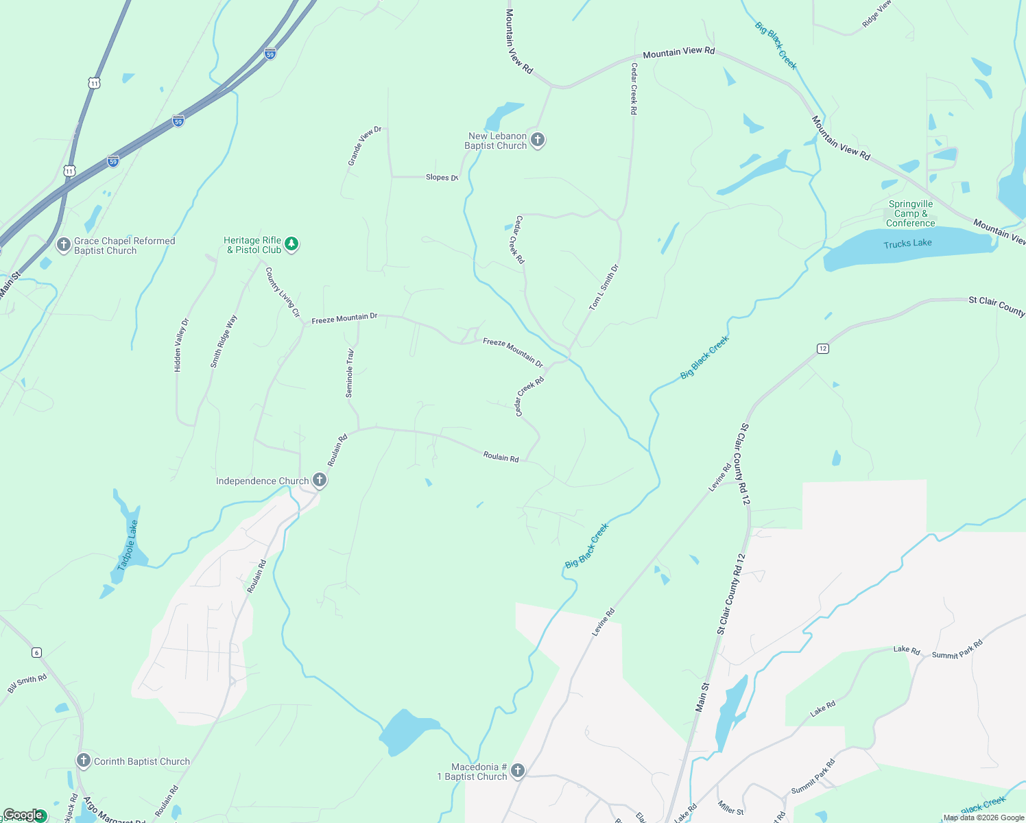 map of restaurants, bars, coffee shops, grocery stores, and more near 225 Cedar Creek Road in Odenville