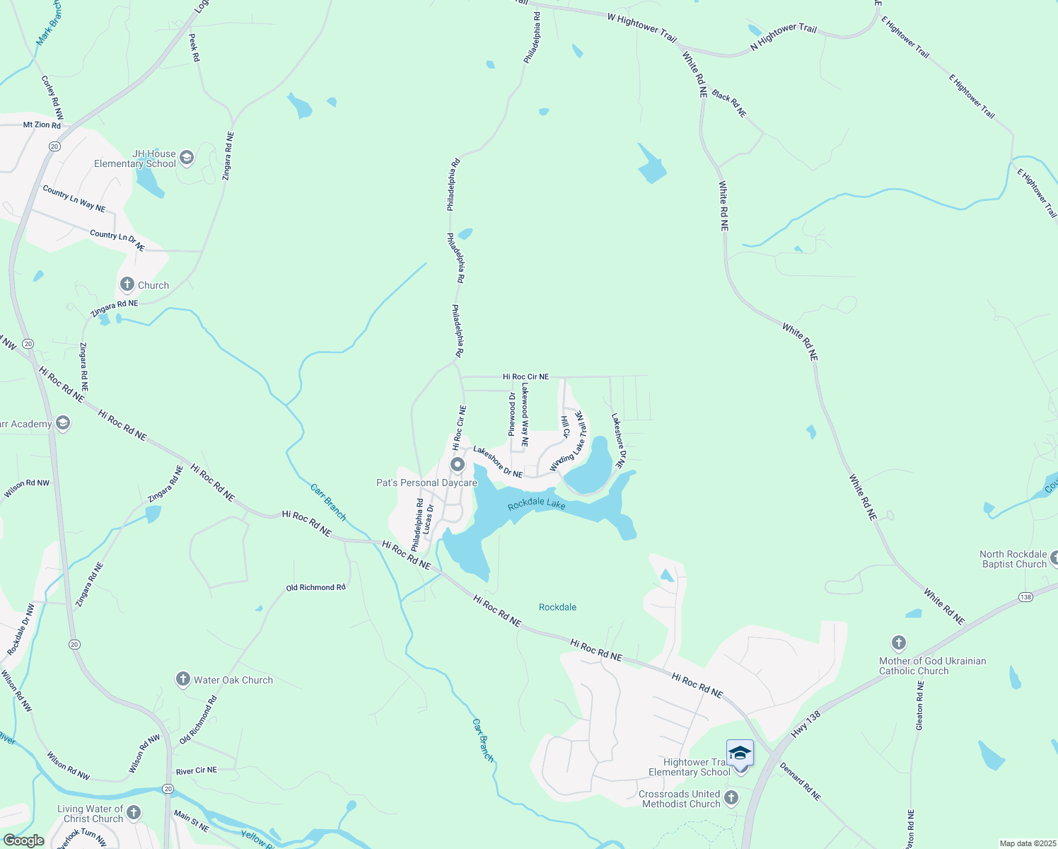 map of restaurants, bars, coffee shops, grocery stores, and more near Lakewood Way Northeast in Rockdale County