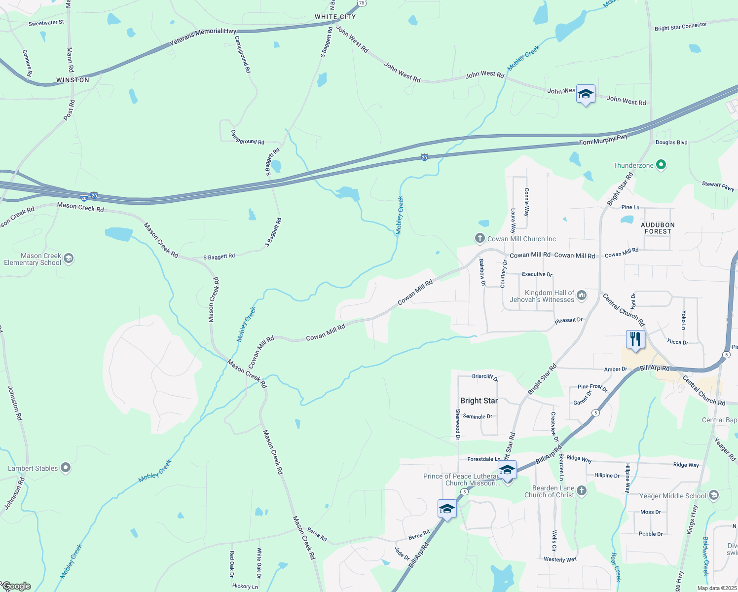 map of restaurants, bars, coffee shops, grocery stores, and more near 3495 Cowan Ridge Drive in Winston