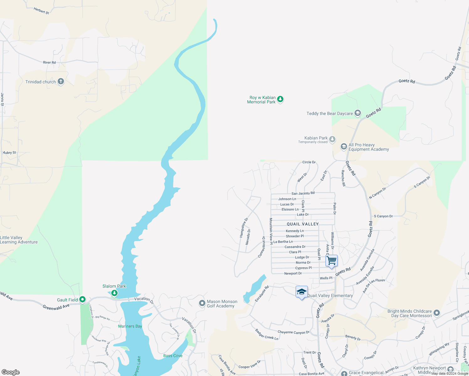 map of restaurants, bars, coffee shops, grocery stores, and more near Montana Street in Menifee