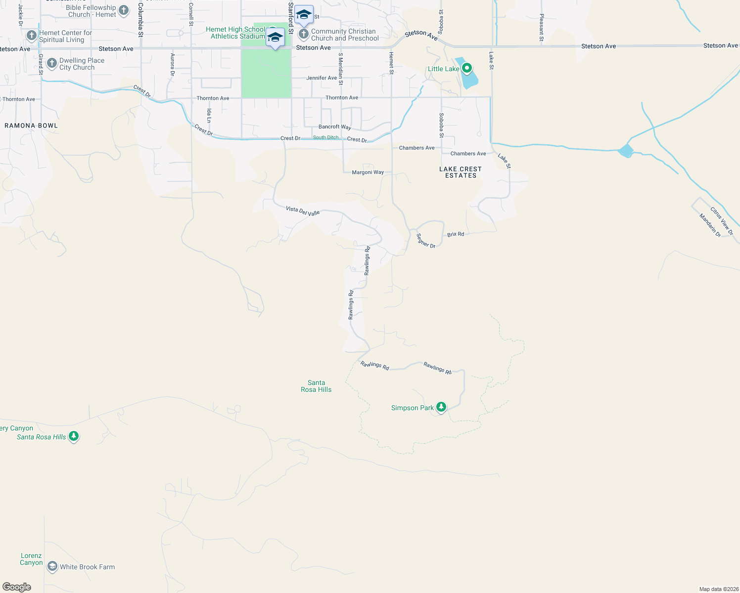 map of restaurants, bars, coffee shops, grocery stores, and more near 28240 Rawlings Road in Hemet