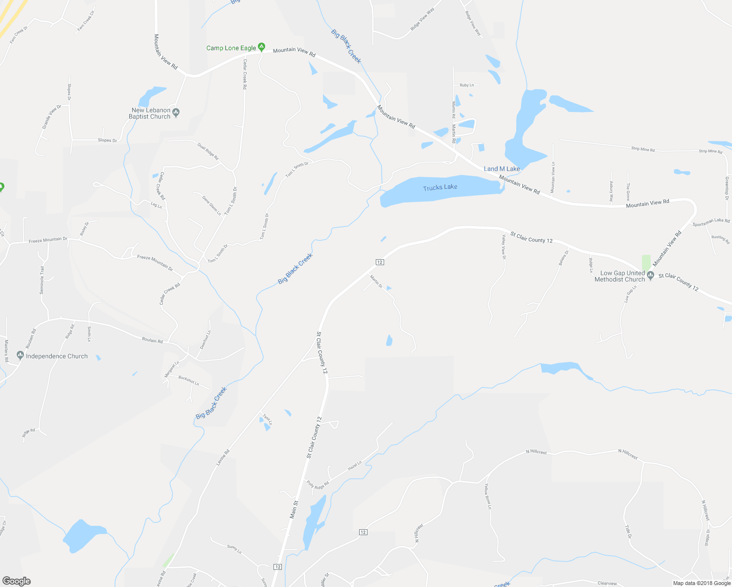 map of restaurants, bars, coffee shops, grocery stores, and more near 45 Belter Circle in Odenville