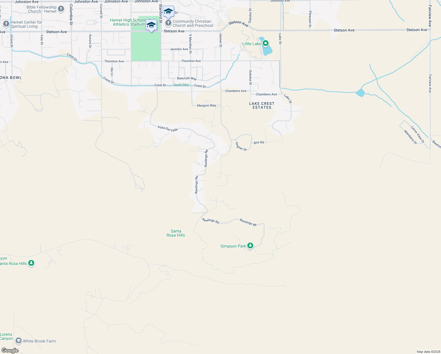 map of restaurants, bars, coffee shops, grocery stores, and more near Vista Del Valle in Hemet