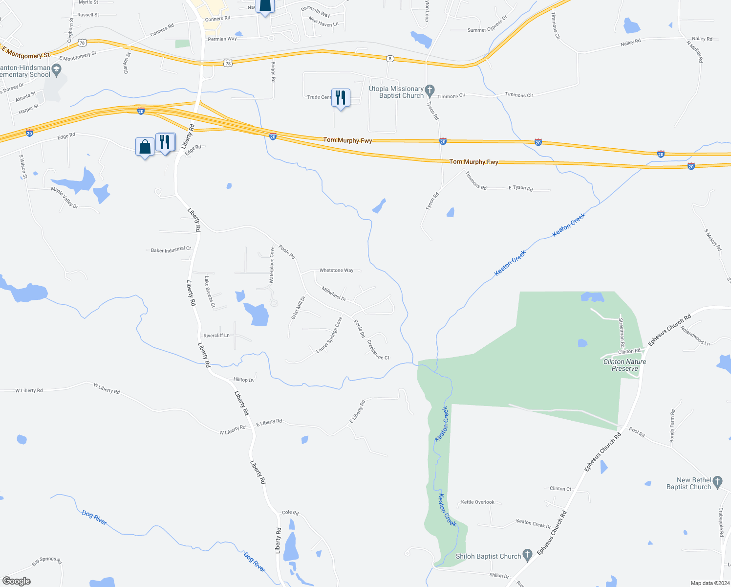 map of restaurants, bars, coffee shops, grocery stores, and more near 202 Millstream Ridge in Villa Rica