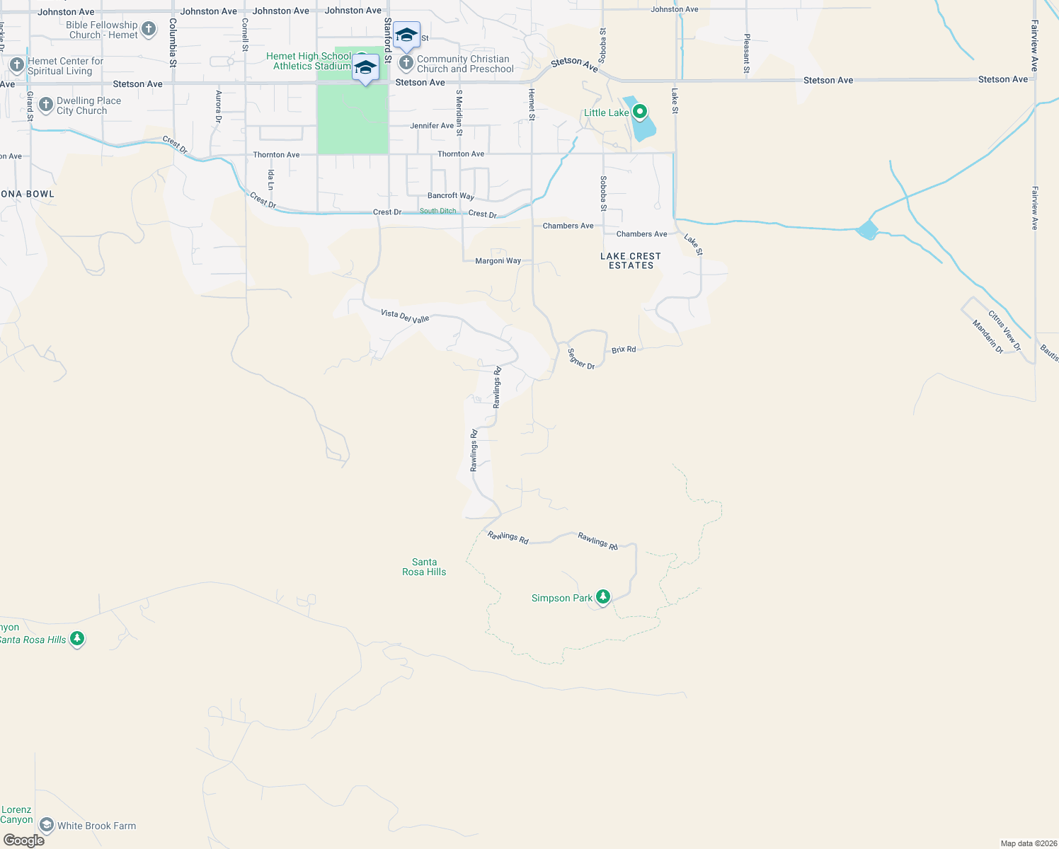 map of restaurants, bars, coffee shops, grocery stores, and more near Vista Del Valle in Hemet
