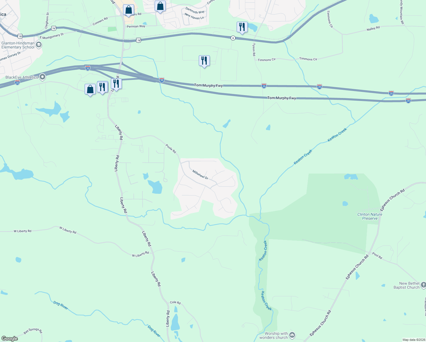 map of restaurants, bars, coffee shops, grocery stores, and more near 103 Rocky Branch Way in Villa Rica
