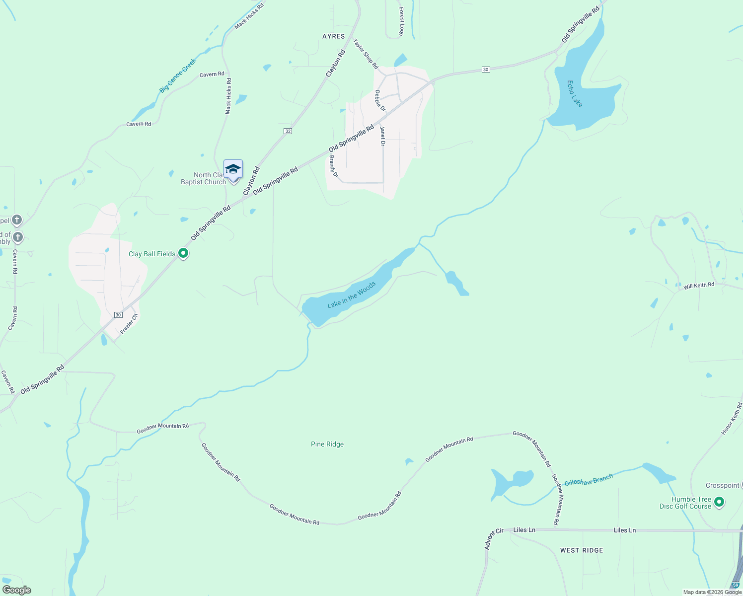 map of restaurants, bars, coffee shops, grocery stores, and more near 7601 Lake in the Woods Road in Trussville