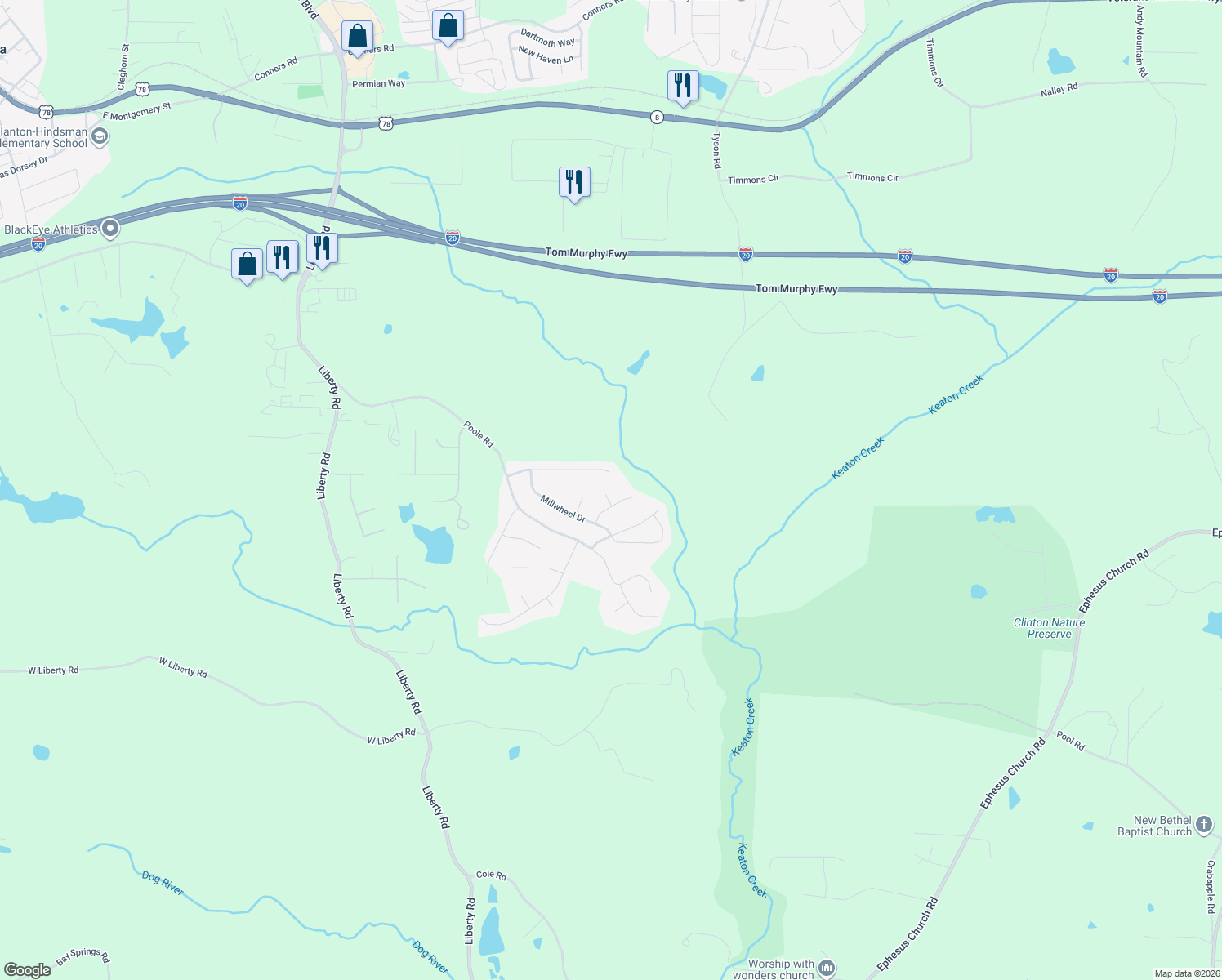 map of restaurants, bars, coffee shops, grocery stores, and more near 103 Rocky Branch Way in Villa Rica