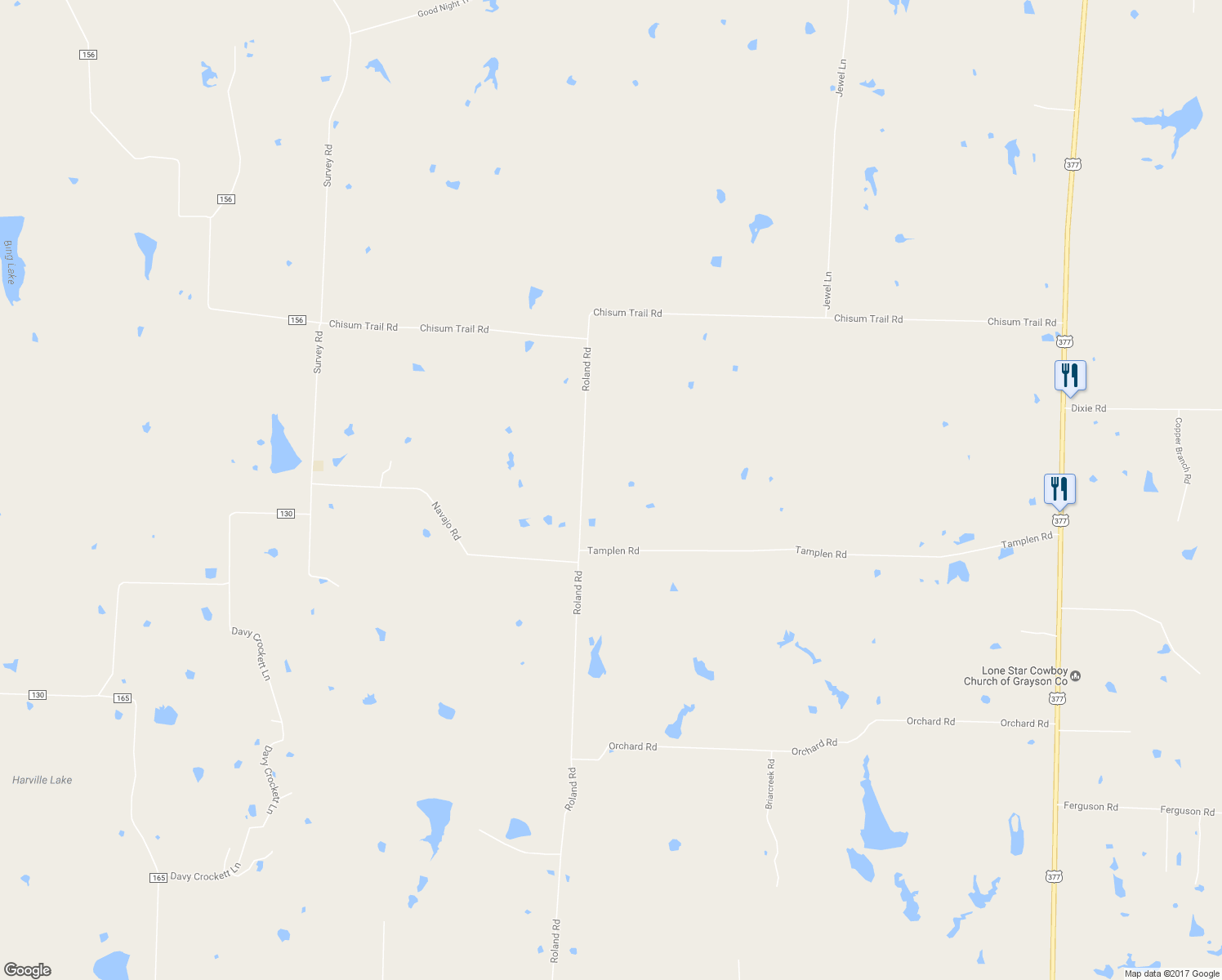 map of restaurants, bars, coffee shops, grocery stores, and more near 3976 Roland Road in Whitesboro