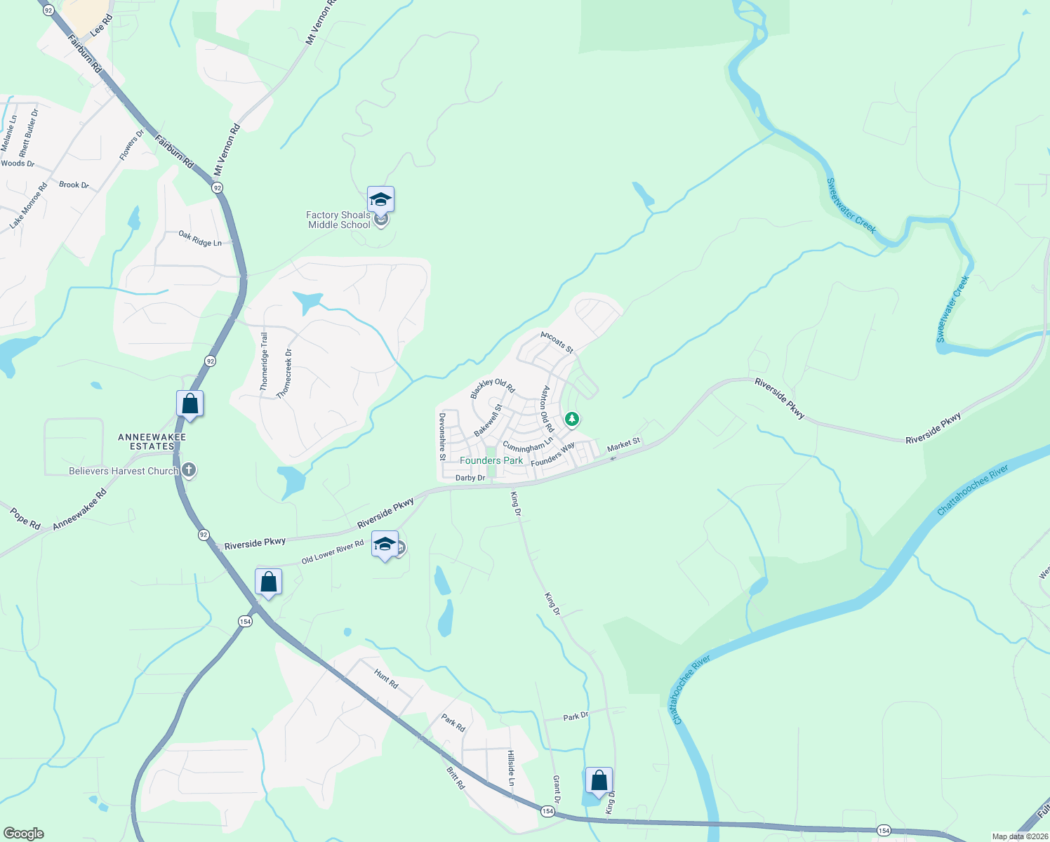 map of restaurants, bars, coffee shops, grocery stores, and more near 3198 Brantingham Rd in Douglasville