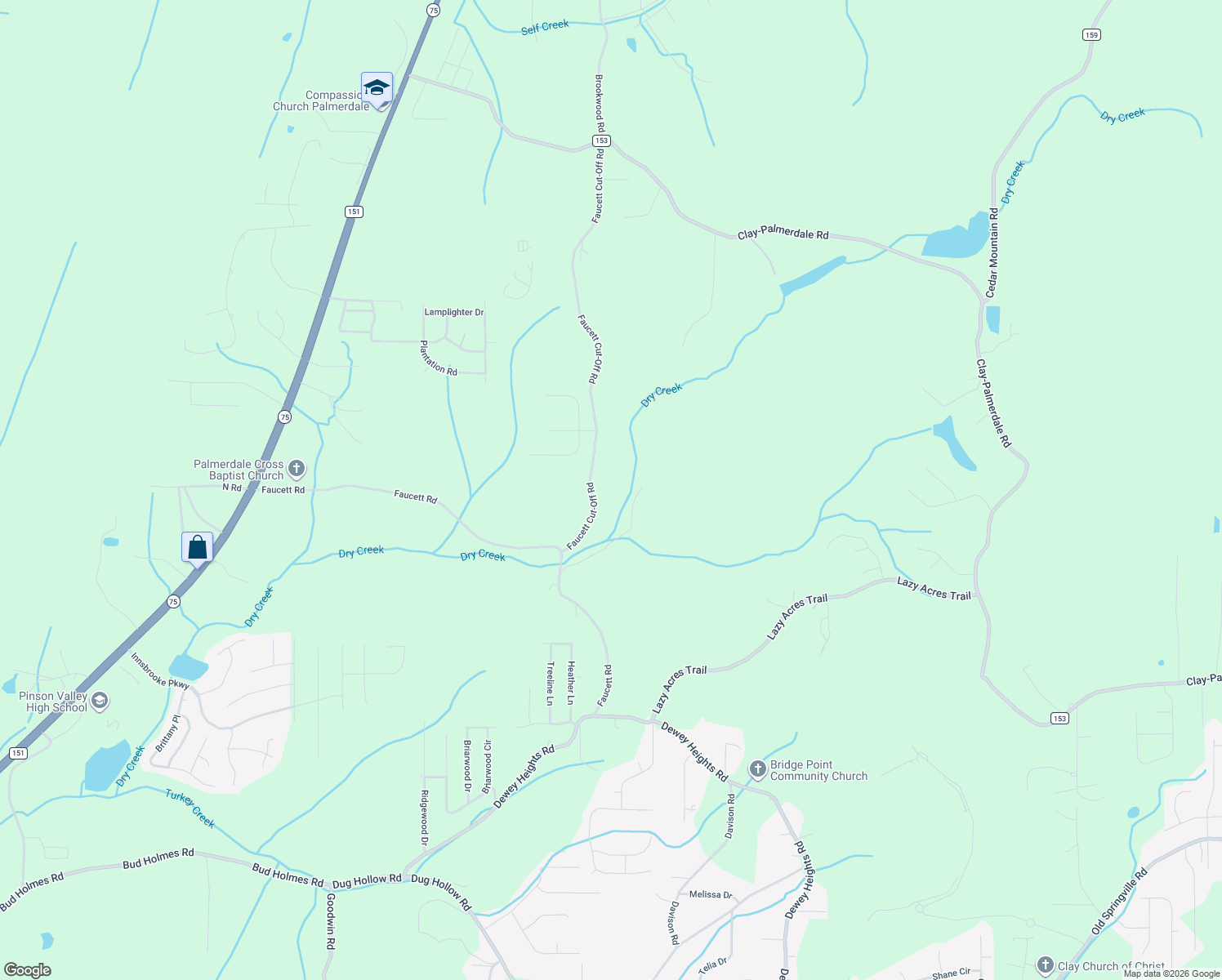 map of restaurants, bars, coffee shops, grocery stores, and more near 7193 Faucett Cut-Off Road in Pinson