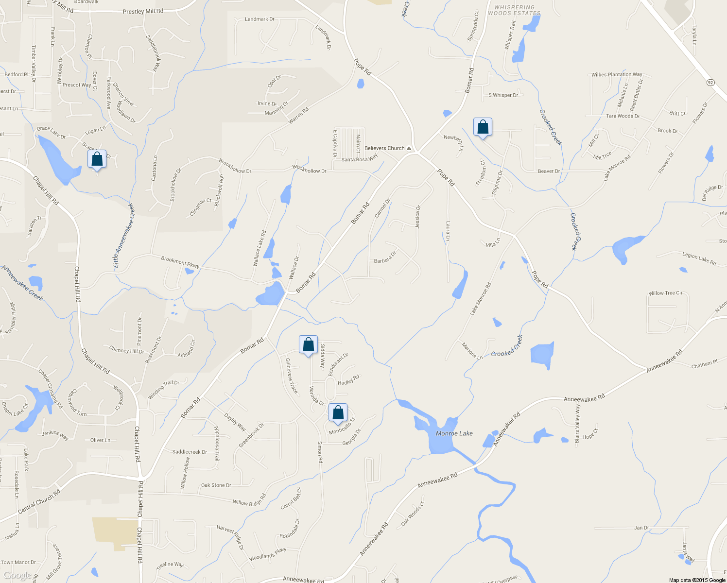 map of restaurants, bars, coffee shops, grocery stores, and more near 3691 Carolyn Farm Road in Douglasville