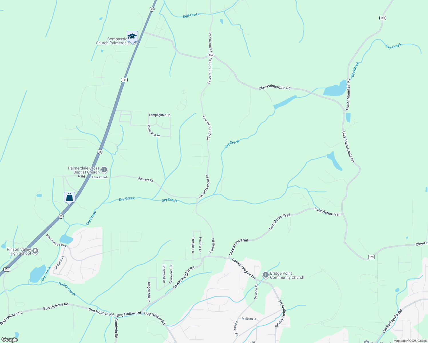 map of restaurants, bars, coffee shops, grocery stores, and more near 7193 Faucett Cut-Off Road in Pinson