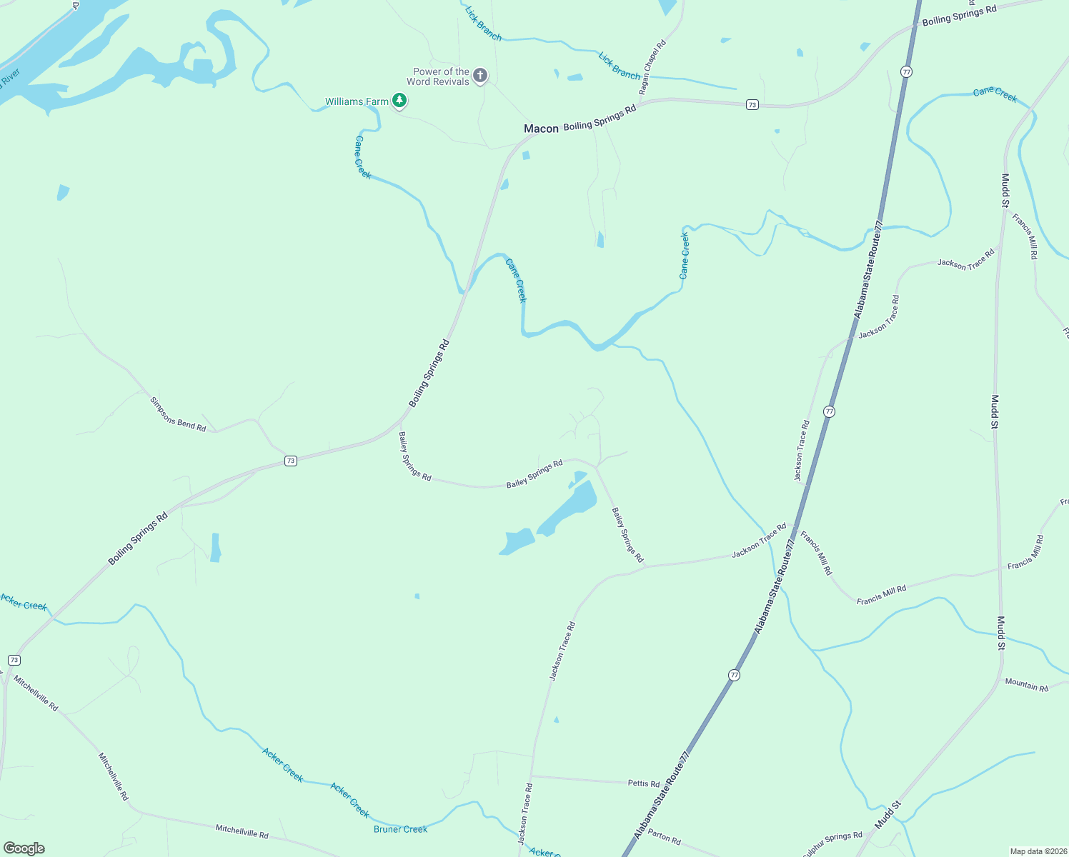 map of restaurants, bars, coffee shops, grocery stores, and more near 657 Bailey Springs Road in Ohatchee