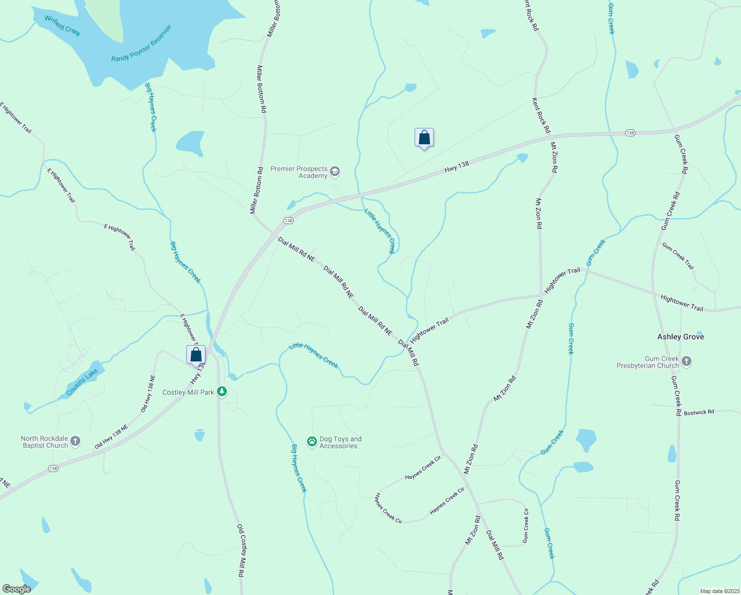 map of restaurants, bars, coffee shops, grocery stores, and more near 3880 Dial Mill Rd NE in Conyers