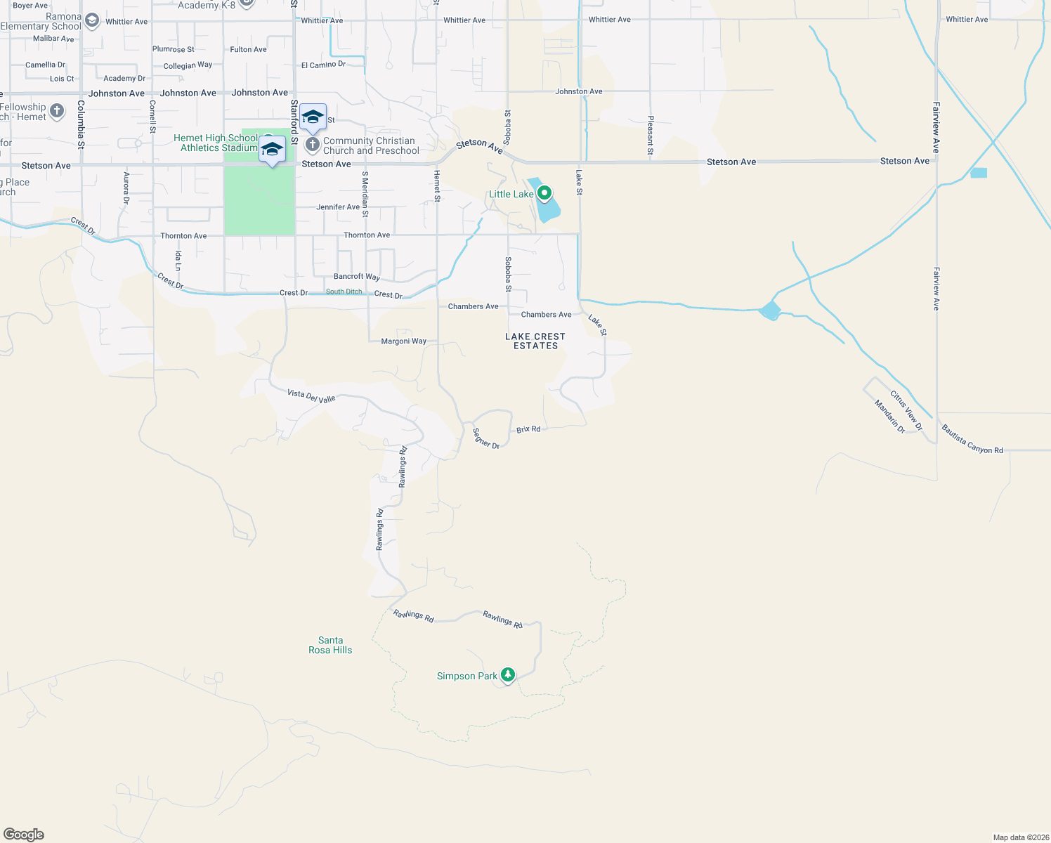 map of restaurants, bars, coffee shops, grocery stores, and more near 42470 Reiher Drive in Hemet