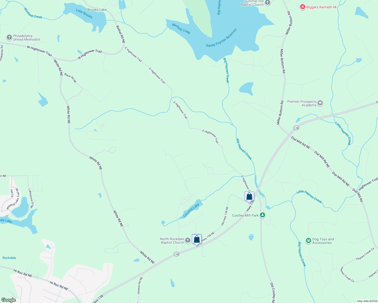 map of restaurants, bars, coffee shops, grocery stores, and more near 3240 Marblehead Cove Northeast in Conyers