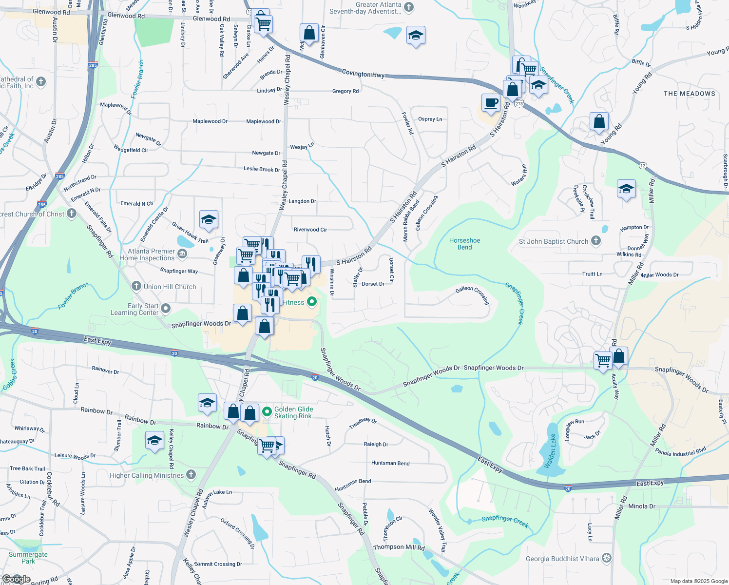 map of restaurants, bars, coffee shops, grocery stores, and more near 2433 Wedgewood Ct in Decatur
