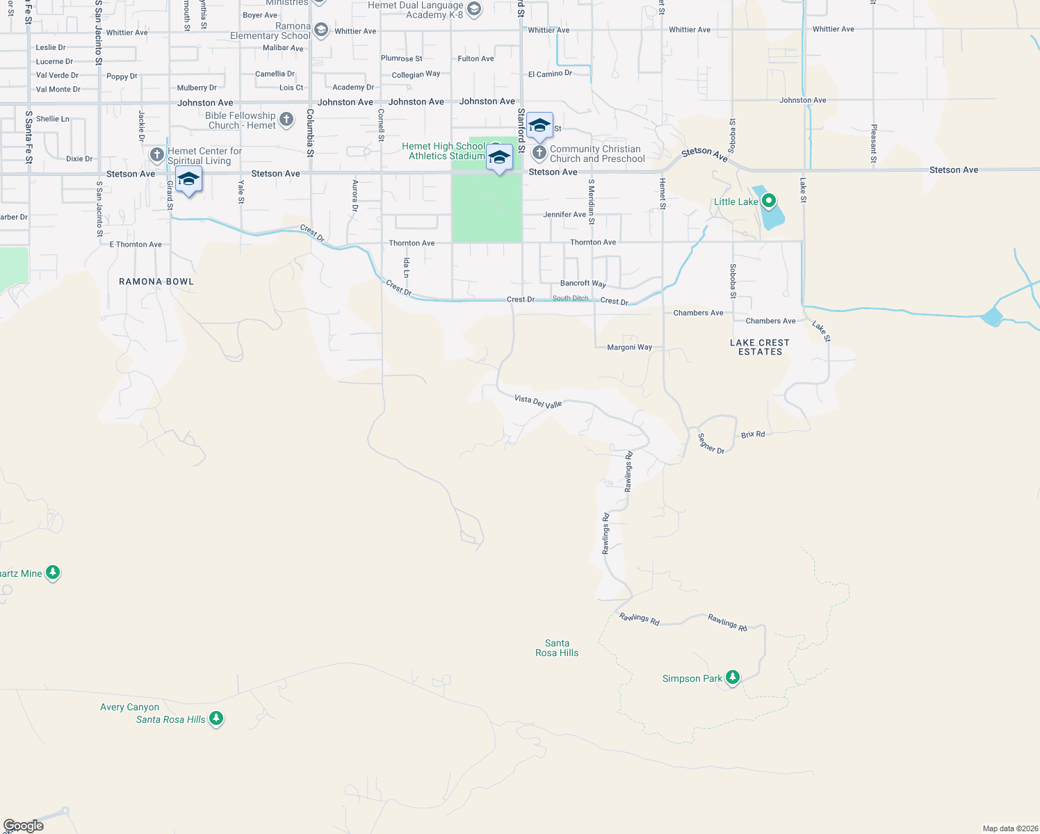 map of restaurants, bars, coffee shops, grocery stores, and more near 41790 Vermont Street in Hemet