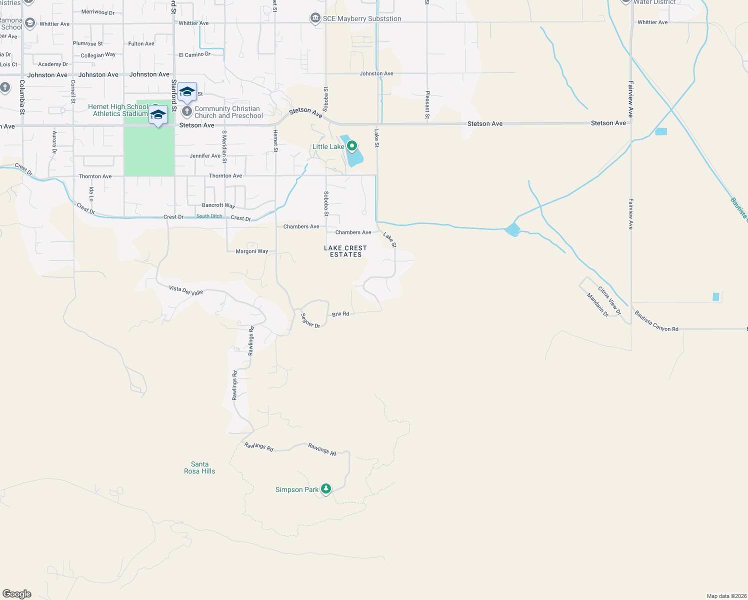 map of restaurants, bars, coffee shops, grocery stores, and more near 27851 Lake Street in Hemet