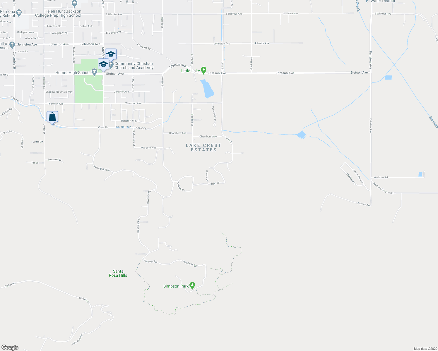 map of restaurants, bars, coffee shops, grocery stores, and more near 27851 Lake Street in Hemet