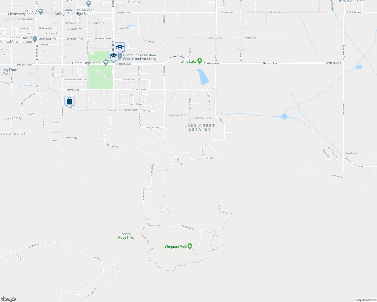 map of restaurants, bars, coffee shops, grocery stores, and more near 42470 Reiher Drive in Hemet