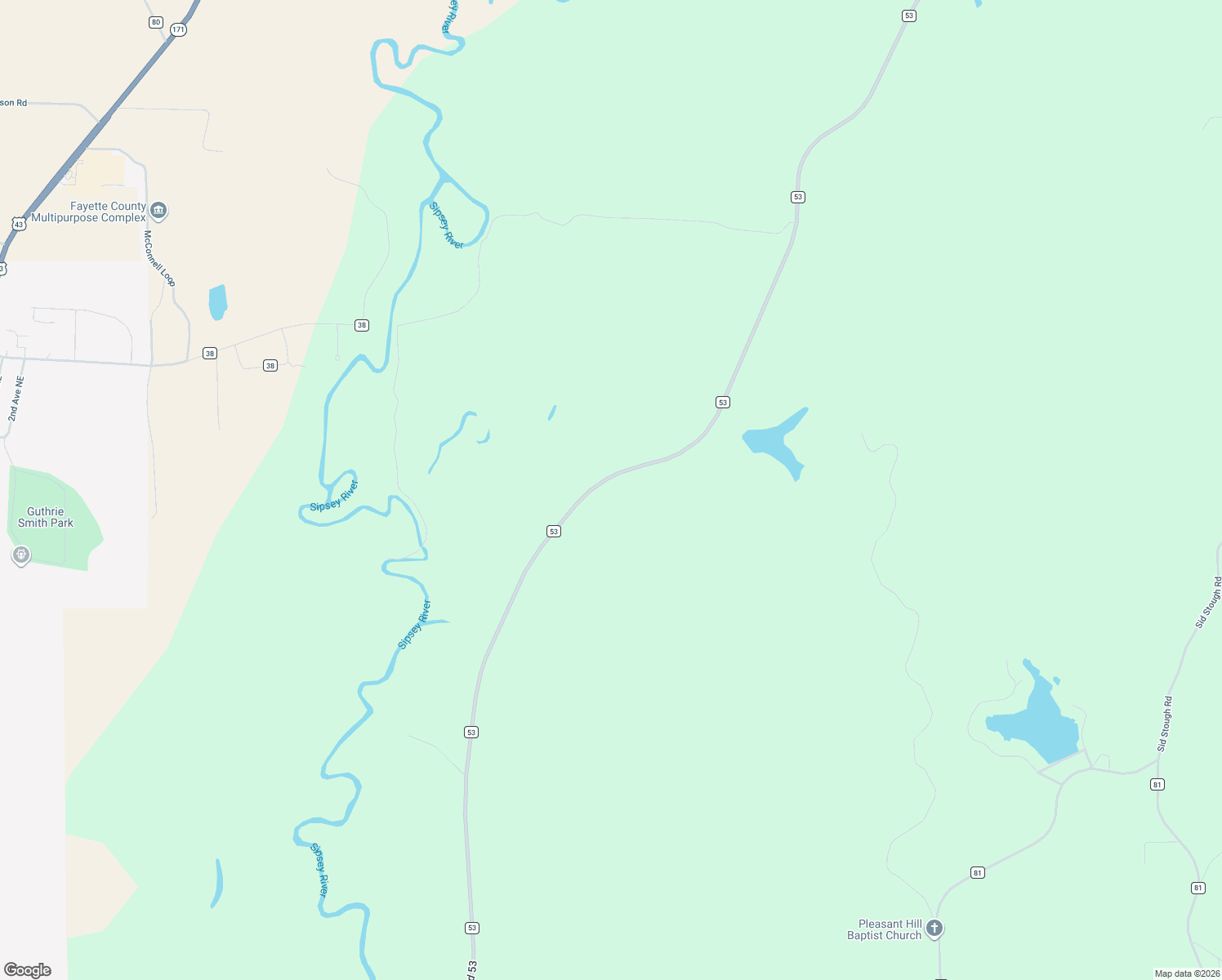 map of restaurants, bars, coffee shops, grocery stores, and more near 2779 County Road 53 in Fayette