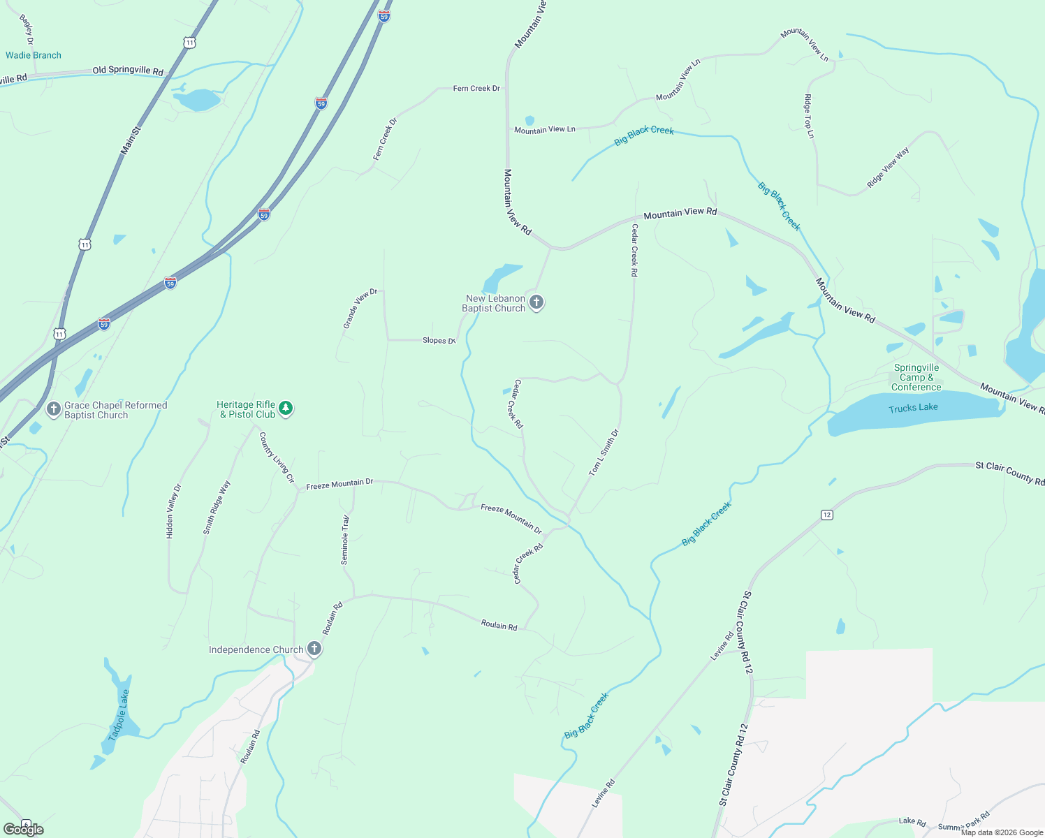 map of restaurants, bars, coffee shops, grocery stores, and more near 1081 Cedar Creek Road in Odenville
