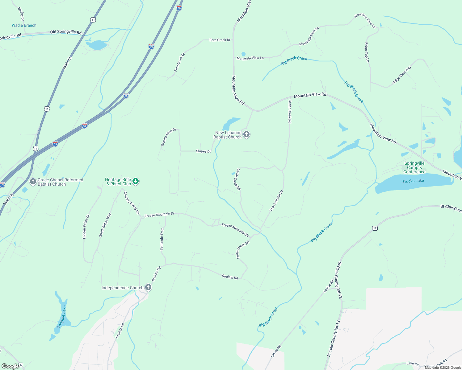 map of restaurants, bars, coffee shops, grocery stores, and more near 1081 Cedar Creek Road in Odenville