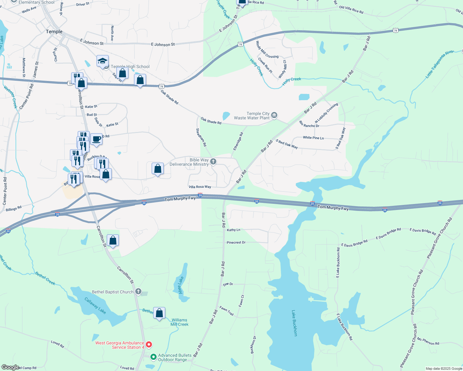 map of restaurants, bars, coffee shops, grocery stores, and more near 379 Villa Rosa Way in Temple