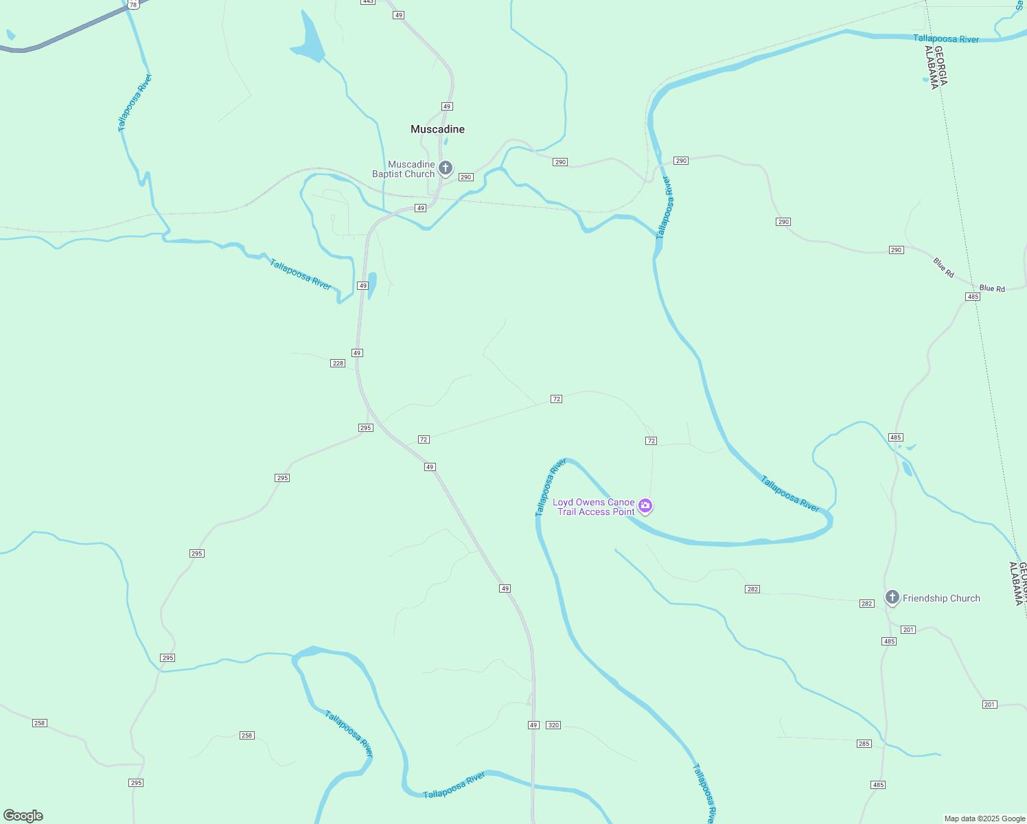 map of restaurants, bars, coffee shops, grocery stores, and more near County Road 72 in Cleburne County